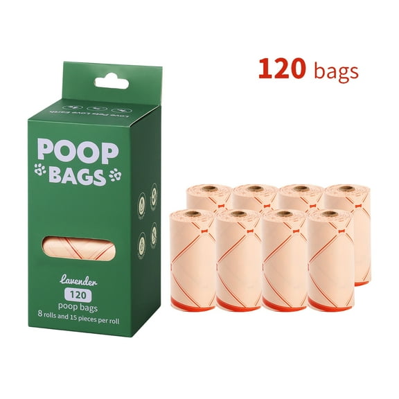 Durable Tie-Handle Pet Waste Bags,Dog Poop Bags with DispenserFits any Poopy roll dispenser - Case of 8 Rolls with 120pcs Extra Thick Pet Poop Bags Leak Proof Designs Suitable For Dog Walking