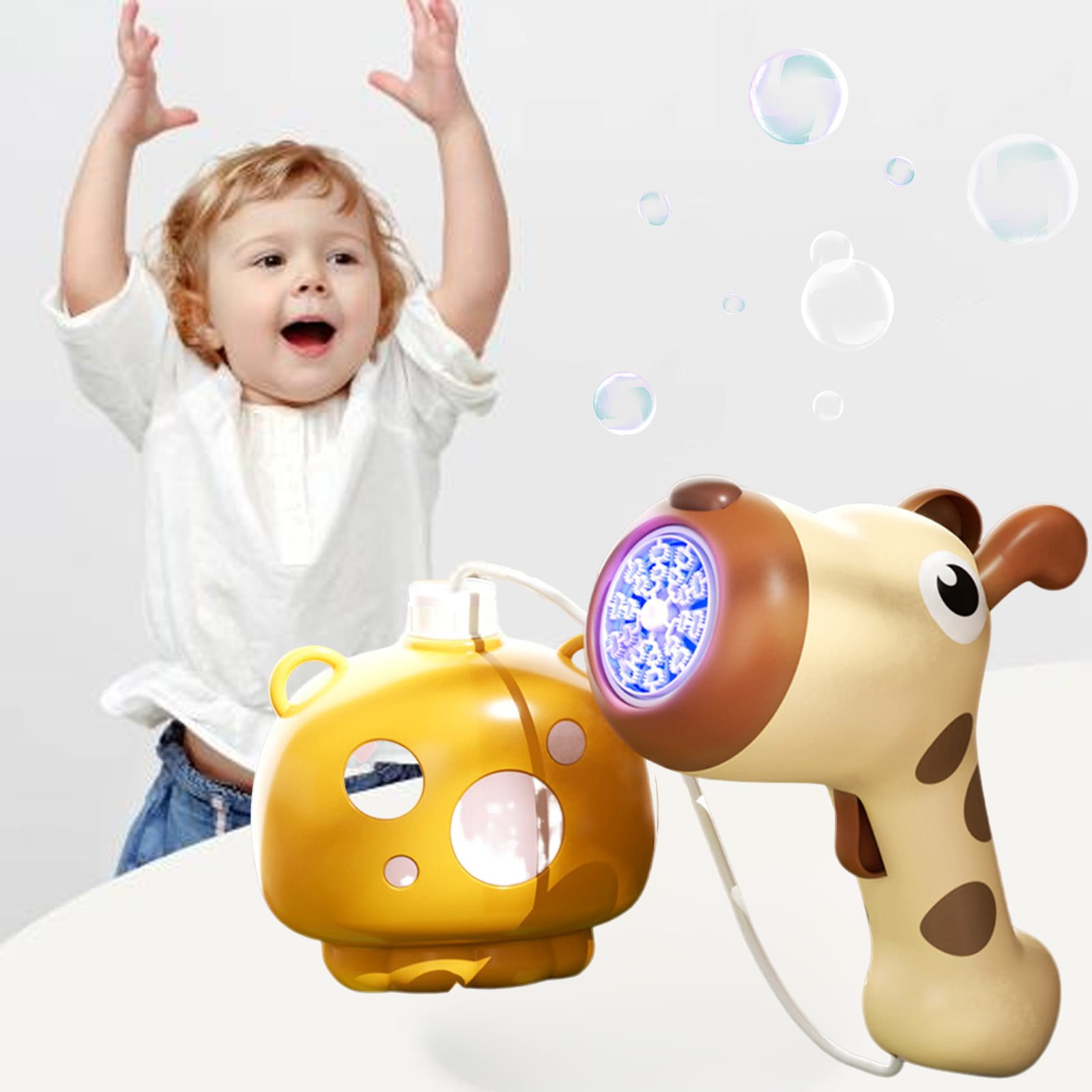 Deer and Puppy Design 20 Hole Backpack Bubble Blower with Colorful LED Lights for Outdoor Fun Activities, Summer Parties and Backyard Entertainment Featuring Automatic Bubble Generation