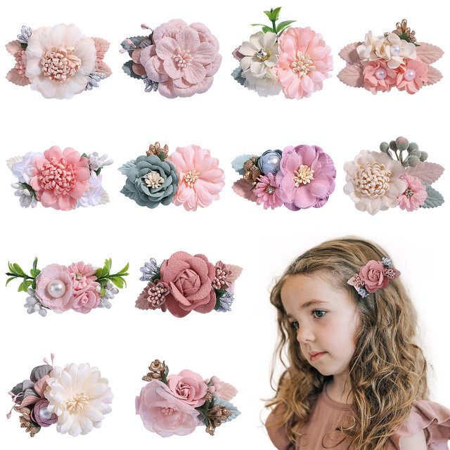 12 Pinzas de Flores Horquillas para el Cabello Floral Lazos para el Cabello Rosa Pinza de Lazo de Rosa para Cabello Fino Pinzas de Flores para Niñas Pasadores con Accesorios para el Cabello