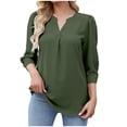 thumbnail image 2 of Wiyuqeen Women's Notch V Neck Blouses Solid Color Pleated 3/4 Sleeve Shirts Dressy Casual Basic Business Tops Soft Flowy Relaxed Tunics, 2 of 8