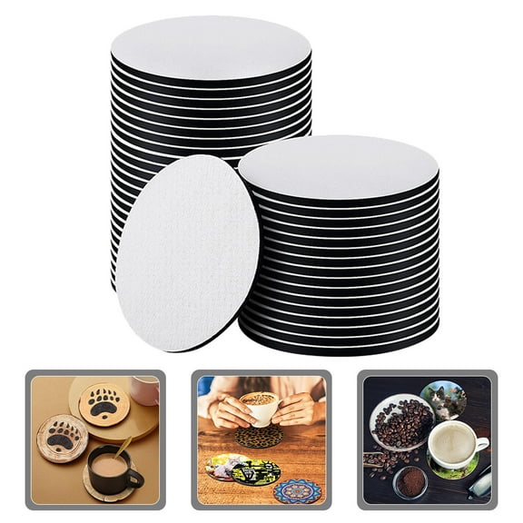 FRCOLOR 50PCS Sublimation Cup Mat Blank Cup Coasters Round Cup Mat Cup Holders Coasters Sublimation Transfer Coffee Tables Coasters