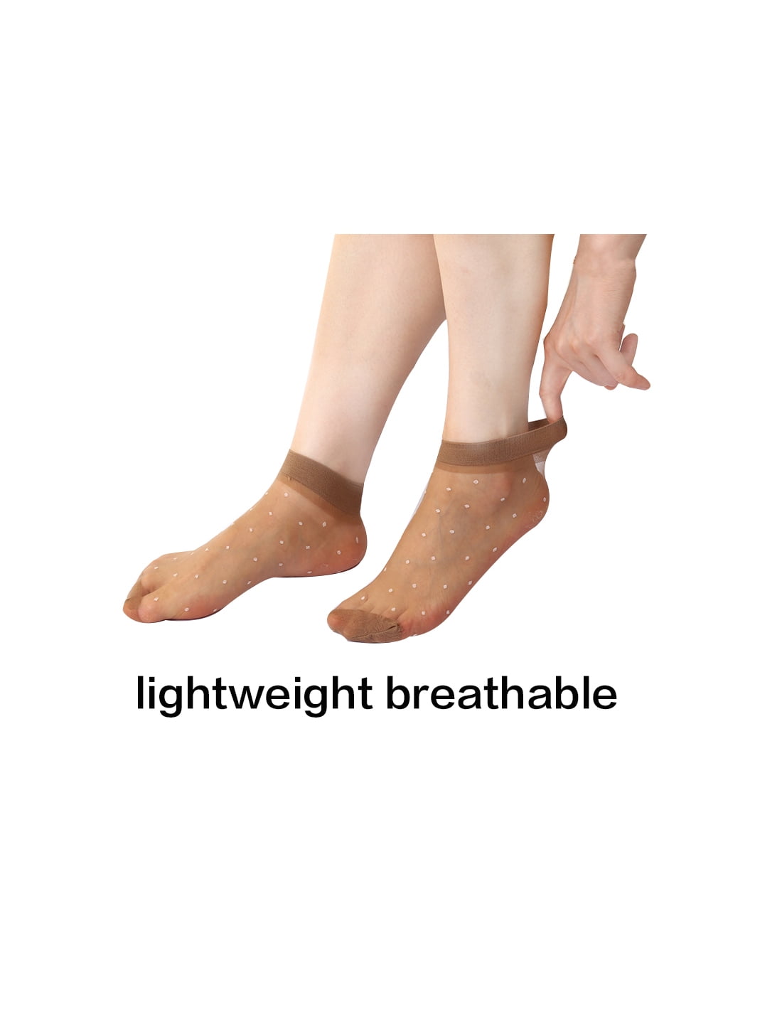 Unique Bargains Women Dots Pattern Ankle Length Stretchy Sheer Socks 10 Pairs Brown
