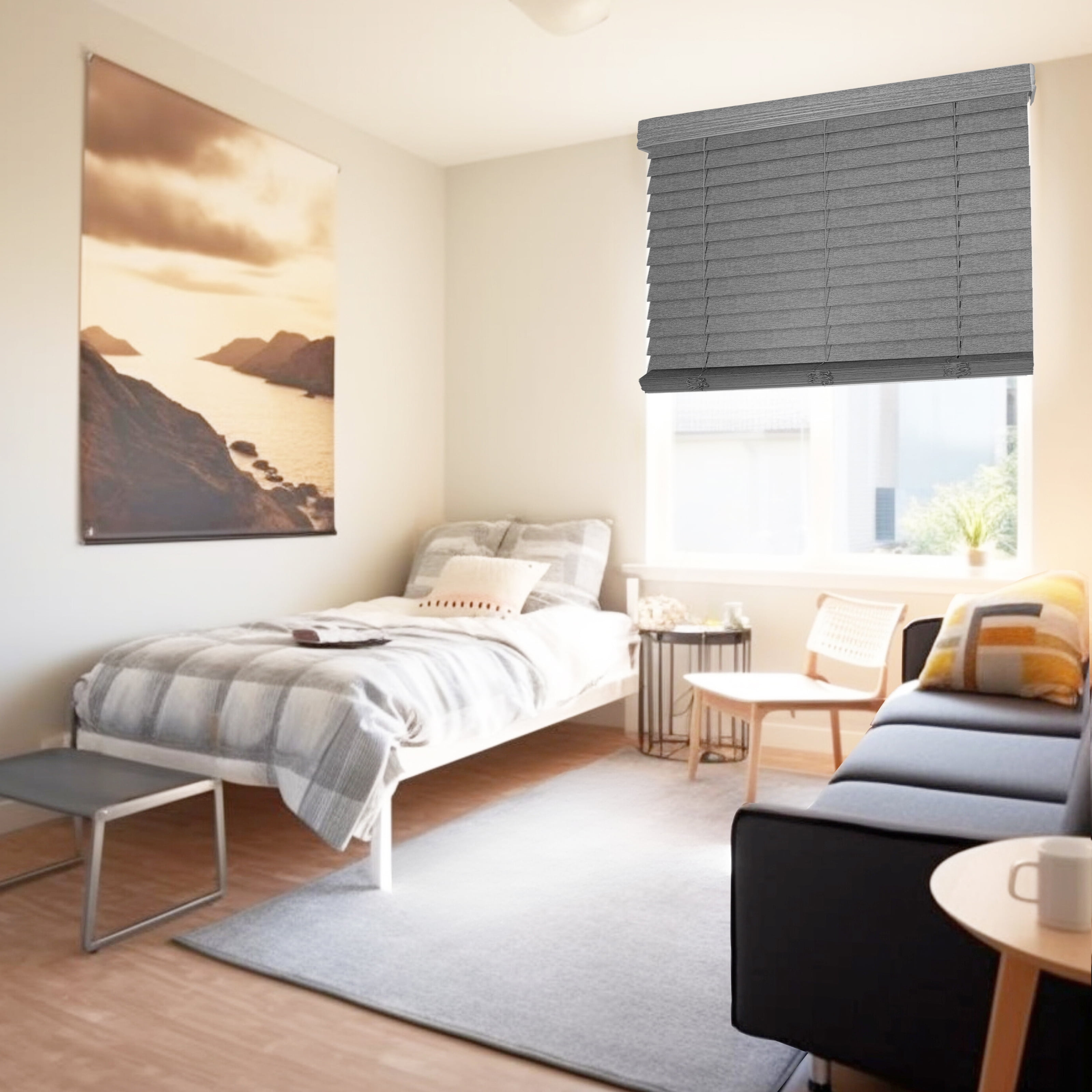 Chicology Cordless Faux Wood Blinds, Gray Textured (2.5" Slat), 24"W X 72"H