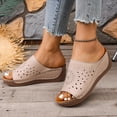 thumbnail image 3 of Women's Hollow Out Wedge Mules Comfortable Platform Sandals Slip On Open Toe Clogs Lightweight Non Slip Beach Slides Beige Size 7, 3 of 9