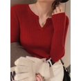 thumbnail image 4 of Suéter de otoño invierno 2024 para mujer, jersey de punto acanalado liso con cuello en V y rayas para mujer, jersey de manga larga Y2k, ropa de moda, 4 of 5