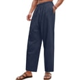 thumbnail image 2 of Domuza Mens Casual Linen Pants Elastic Waist Drawstring Summer Beach Pants Lightweight Loose Fit Yoga Trousers Navy M, 2 of 4