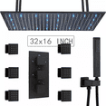 thumbnail image 3 of Thermostatic Shower Faucet Set 16x32in LED Rain Shower Head Massage System Black, 3 of 25