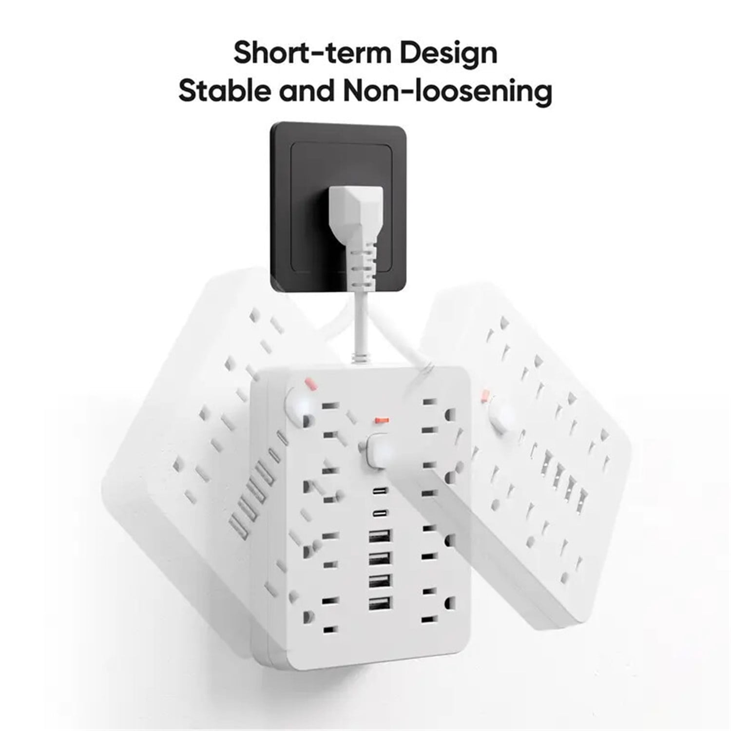 14 in 1 Multi-function Power Strip Surge Protector with 8 Outlets,4 USB and 2 USB C Ports,Extension Cord,Flat Plug,Wall Mount,Overload Protection Desk USB Charging Station for Home,Office(Black)
