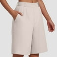 thumbnail image 5 of larppty Women's High Waisted Pleated Bermuda Shorts with Pockets, Casual Knee-Length Summer Shorts（White， S）, 5 of 9