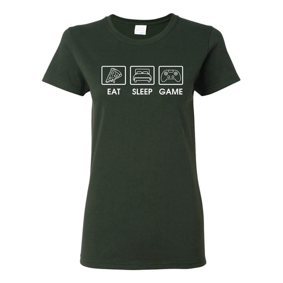Eat Sleep Game Video Gamer Gift Fan Pop Culture Womens Graphic T-Shirt, Forest Green, X-Large