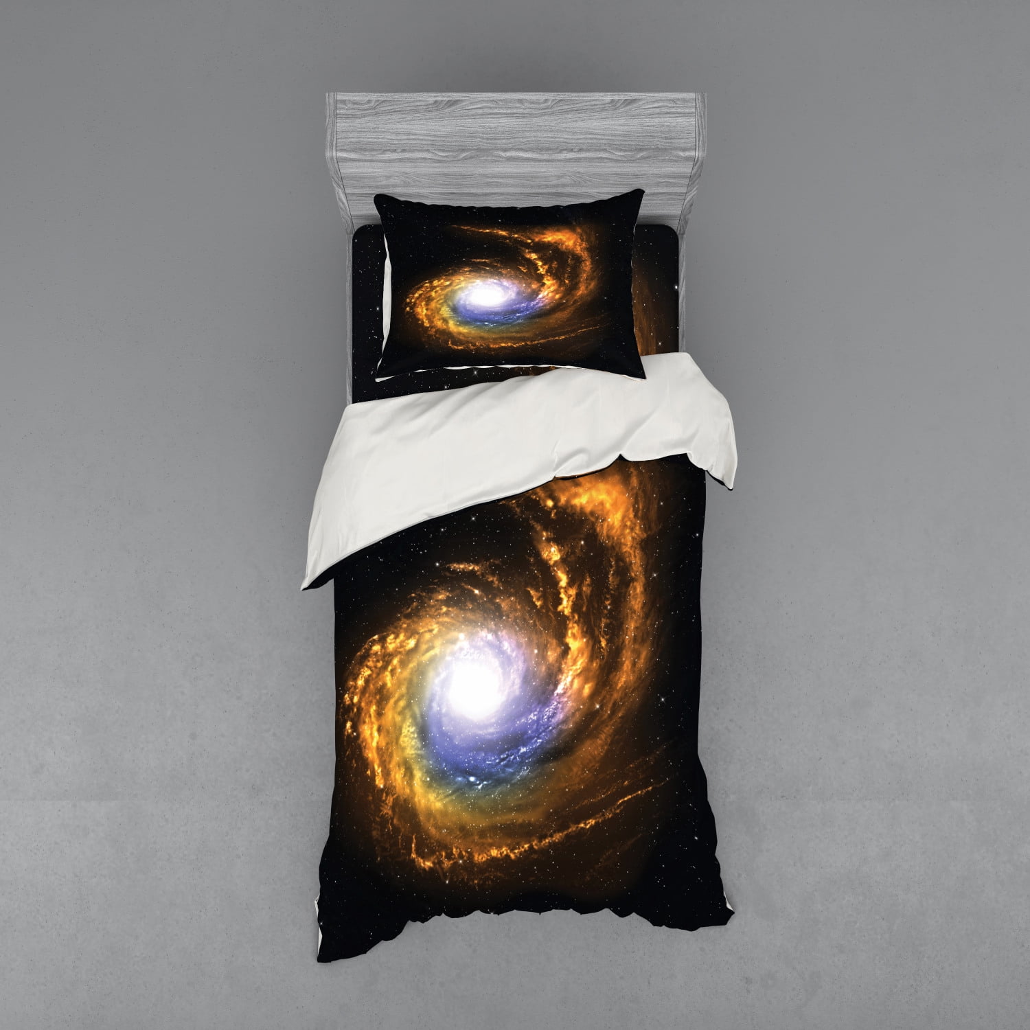 Galaxy Duvet Cover Set, Nebula Cloud with Cosmic Rays Galactic Sparks