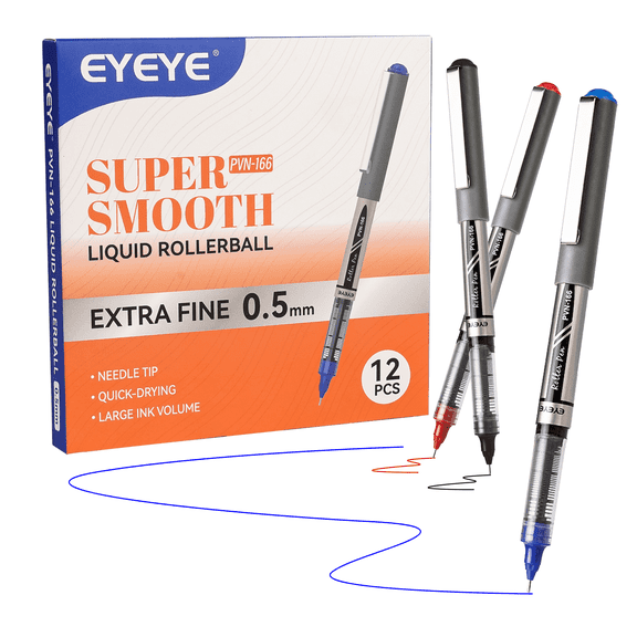 EYEYE 0.5mm Rollerball Pens Needle Tip, 12 Pack 3 Colors Extra Fine Point Roller Ball Pen Quick Dry, Liquid Ink Pens Fine Point Smooth Writing Pen for Journaling, Note Taking, Office Supplies