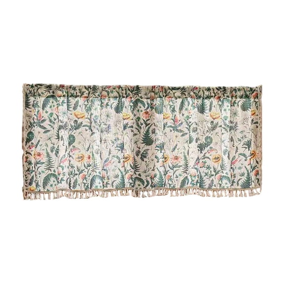 Tunhigl 39.37" x 23.62" Botanical Floral Print Tier Curtain with Tassels, Semi-Sheer Polyester, Rod Pocket, for Kitchen & Café Decor