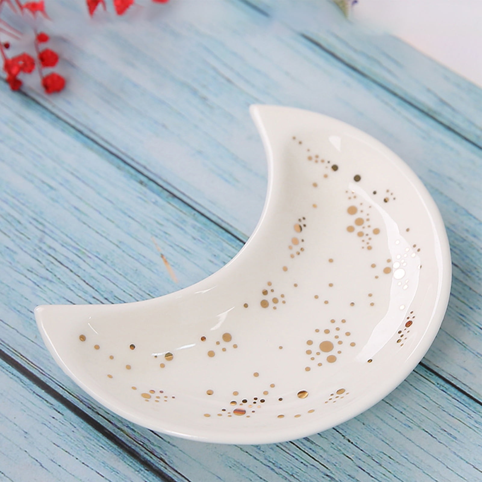 Grandest Birch Moon Shape Decorative Jewelry Dish Ceramic Engagement Rings Trinket Dish Wedding Decor Moon Shape Anti-Deformed Dec