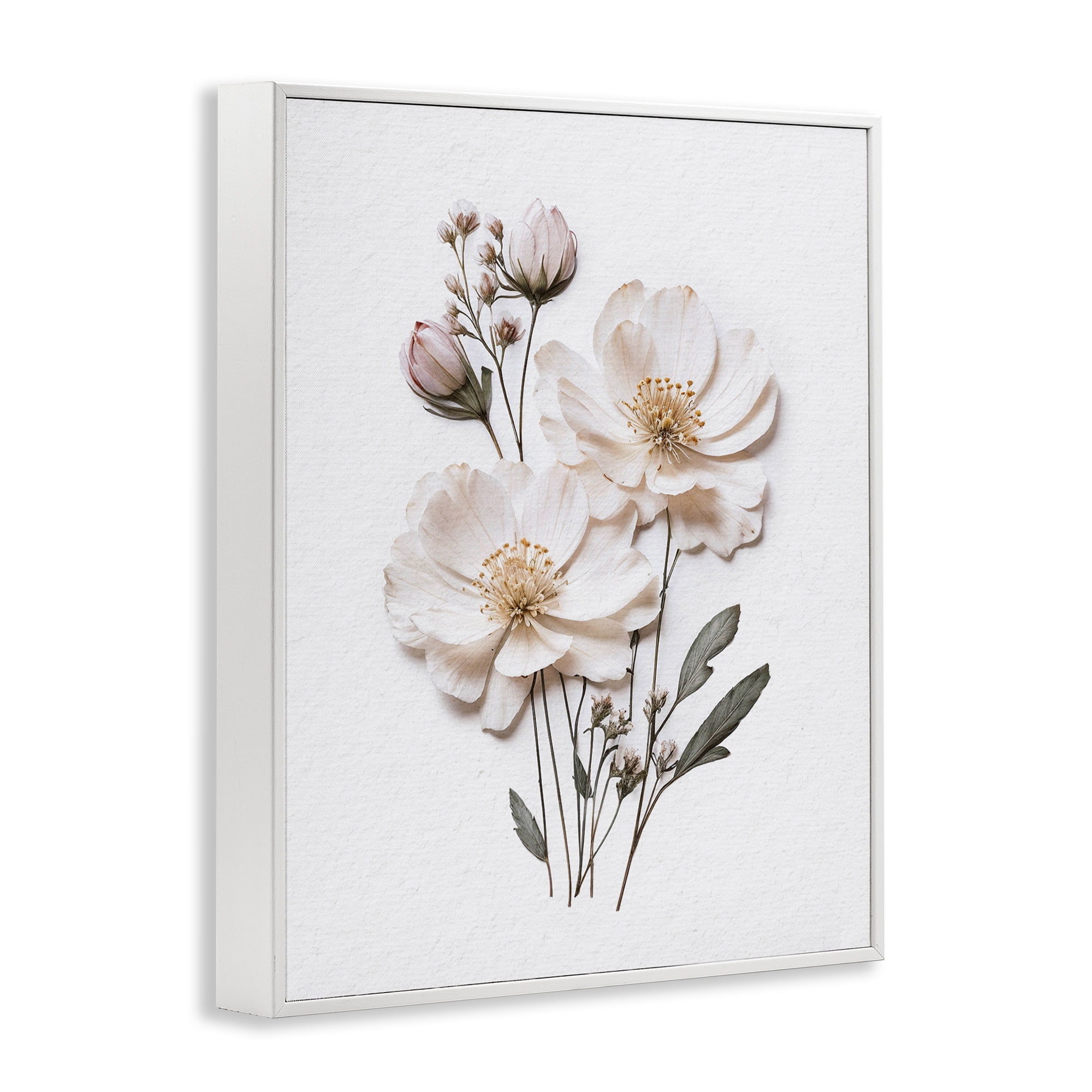 Elegant Pressed Flowers White Framed Giclee Art, design by Lettered and Lined