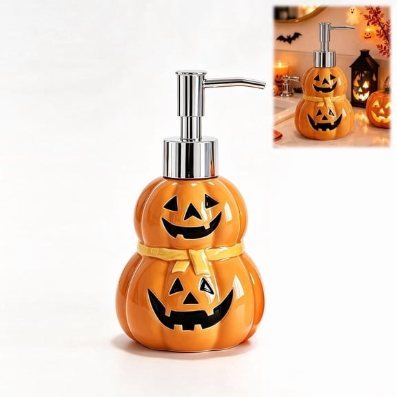 Halloween Soap Dispenser,Ceramic Pumpkin Soap Dispenser, Funny Ceramic Pumpkin Liquid Pump Halloween Decor Indoor, Essential Oil Lotion Bathroom Kitchen