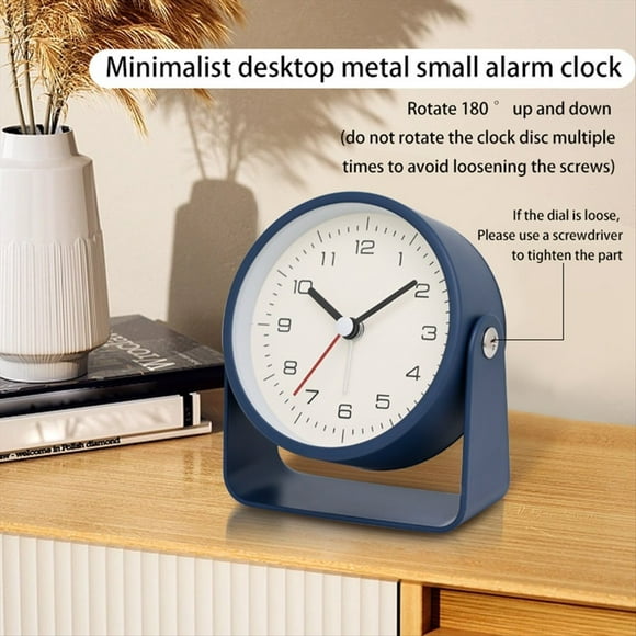 Reloj Despertador Pequeño de Metal, Silencioso, para Escritorio, Habitación, Oficina, Decoración, B