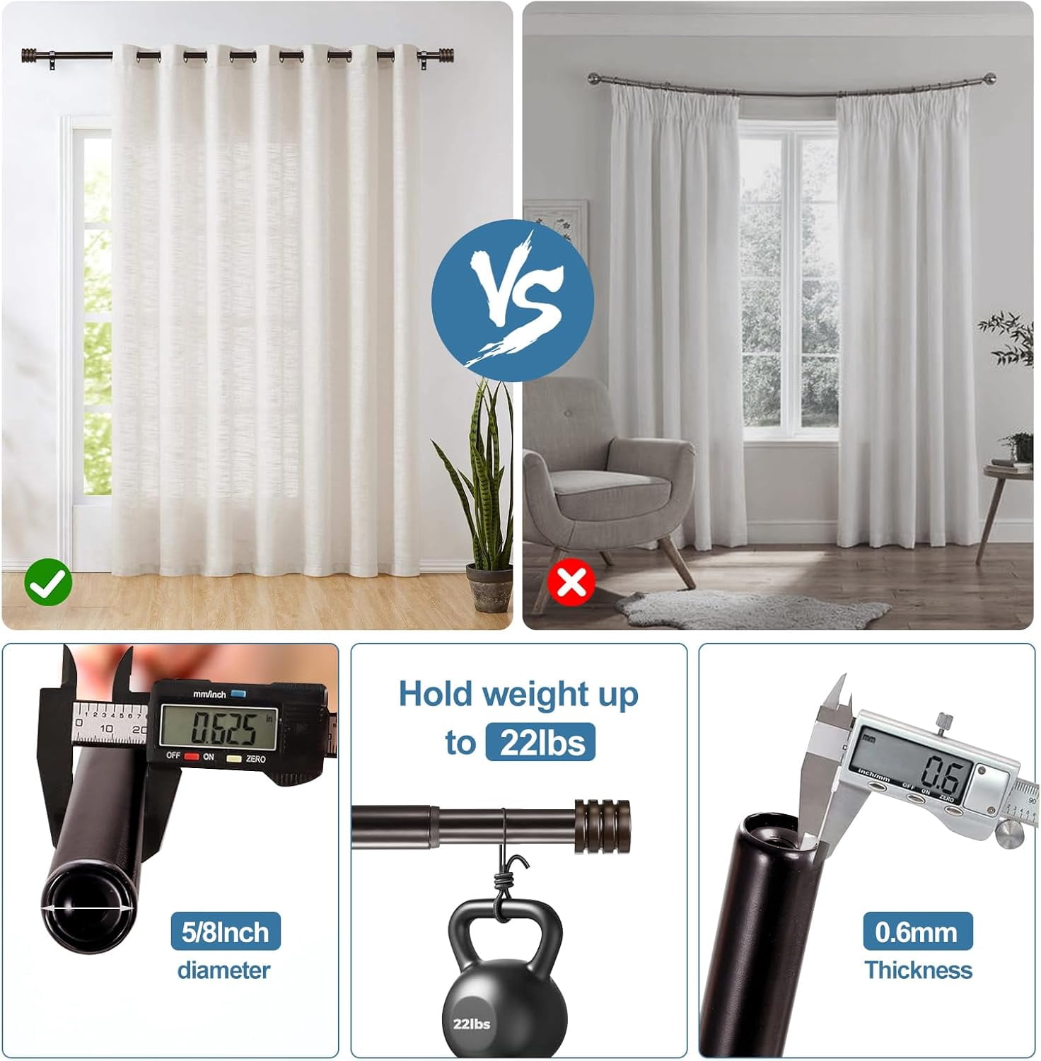 Urbanest Adjustable Single Curtain Rod Set Aspire Finials – 5/8-Inch Diameter, With Bronze Rod, 28–48 Inches
