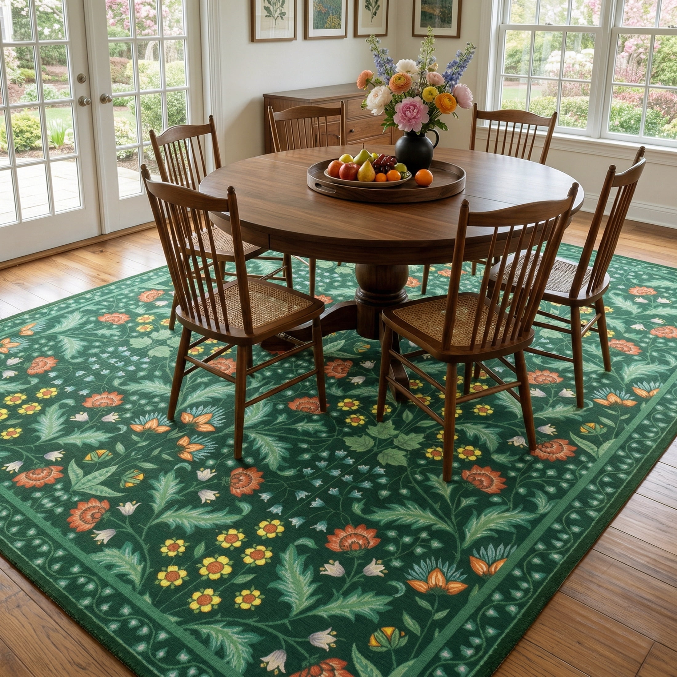 ARJINCUTE Spring Blooms Vintage Green Area Rugs 5' x 7', Soft Touch, Non Slip, Low Pile, Machine Washable, Foldable