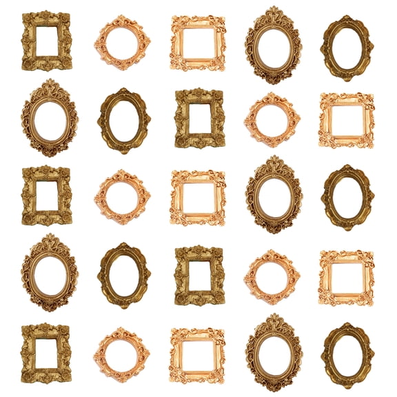 Vintage Gold Mini Picture Frames Set of 25, Ornate Resin Photo Frames for Tabletop Display, Small Antique Frames for Room Decor Nail Art Party