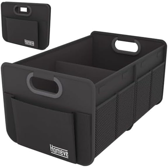 Car Trunk Organizer, Collapsible Multi-Compartment Car Organizer, Black, 2 Compart-Small