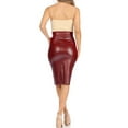 thumbnail image 3 of Women's Solid Faux Leather Knee Length Bodycon Pencil Skirt, 3 of 7