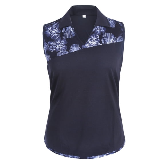 Monterey Club Women's Chalk Floral Print Colorblock Sleeveless Golf Polo Shirt #2499