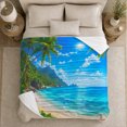 thumbnail image 5 of Tropical Beach Palm Tree, Peaceful Mountain Lake Scene, Warm Flannel Blanket for Cabin and Lodge with Detailed Artwork, Outdoor Lovers Camping Gift, Rustic Home Decor, 5 of 9