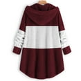 thumbnail image 4 of WMTBSRSW Women's Oversized Fuzzy Fleece Hoodies Wearable Blanket Hoodie Side Button Hooded Sweatshirt with Hood Color Block Plush Sherpa Hoodies Wine Large, 4 of 4