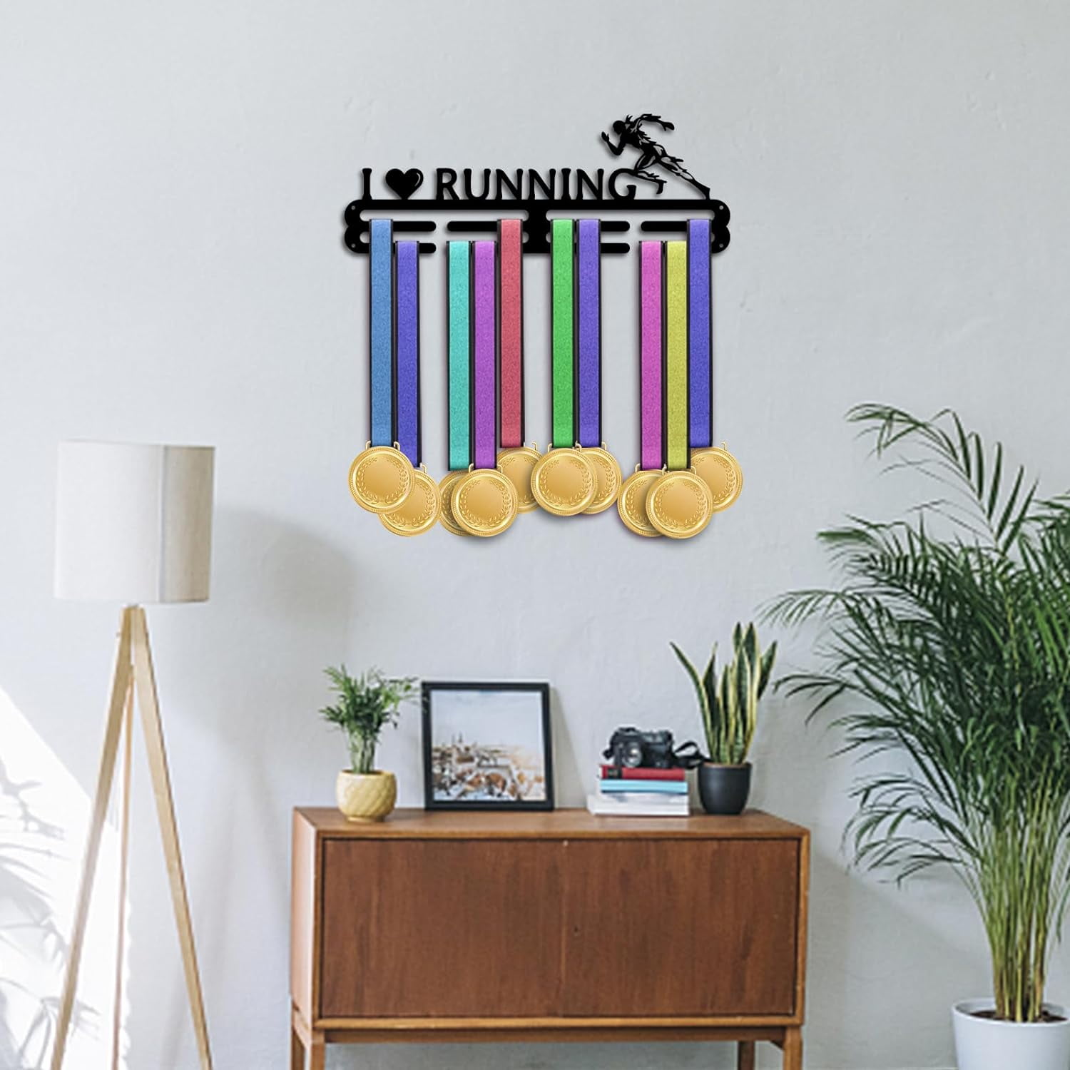 Medal Display Hanger Holder Running Pattern Medal Holder 15.7" Awards Ribbon Hanger Medal Display Wall Rack Sports Medal Hanger Display for Sports Athletes Awards Ribbons Cheer