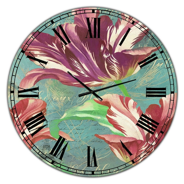 Designart 'Vintage Tulips in Paris' Oversized Cottage Wall Clock