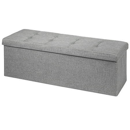 Costway Fabric Folding Storage Ottoman Storage Chest W/Divider Bed End Bench Light Grey