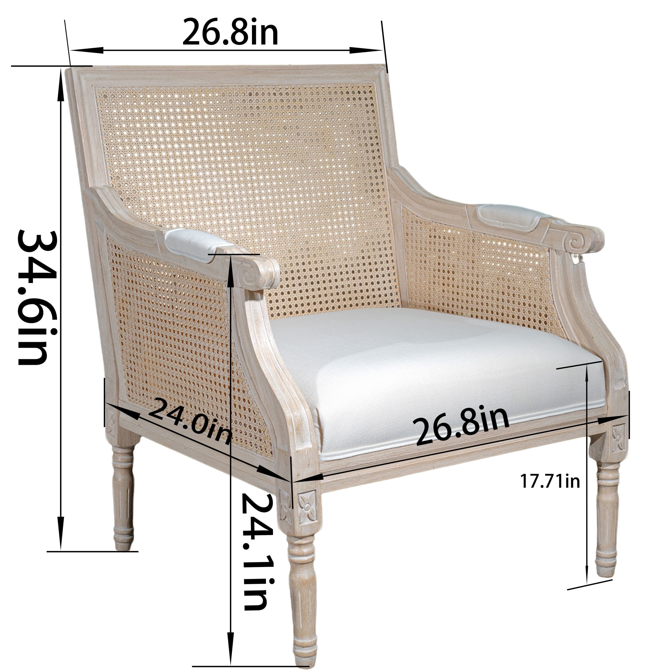 Noble House French Country Upholstered Accent Armchair with Vintage Rattan Back and Solid Rubber Wood Frame, Beige