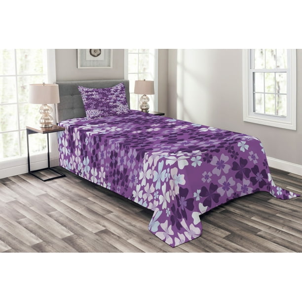 Flower Bedspread Set Twin Size Lilac, Lilac King Size Bedspread