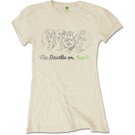 The Beatles Ladies T-Shirt: Outline Faces on Apple (Large)