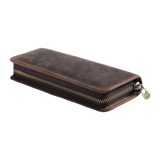 Estuche para lápices de piel sintética, multiusos, para útiles escolares y papelería. Color de café