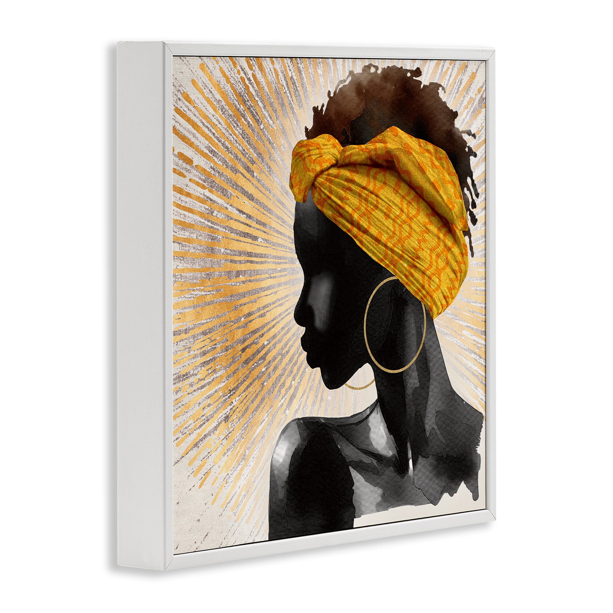 Stupell Industries Golden Sunburst Profile with Headwrap White Framed Giclee Art, design by CAD Designs