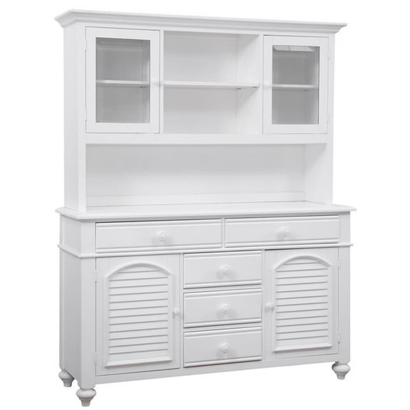 Bowery Hill Coastal Eggshell White Wood Farmhouse Server and Hutch