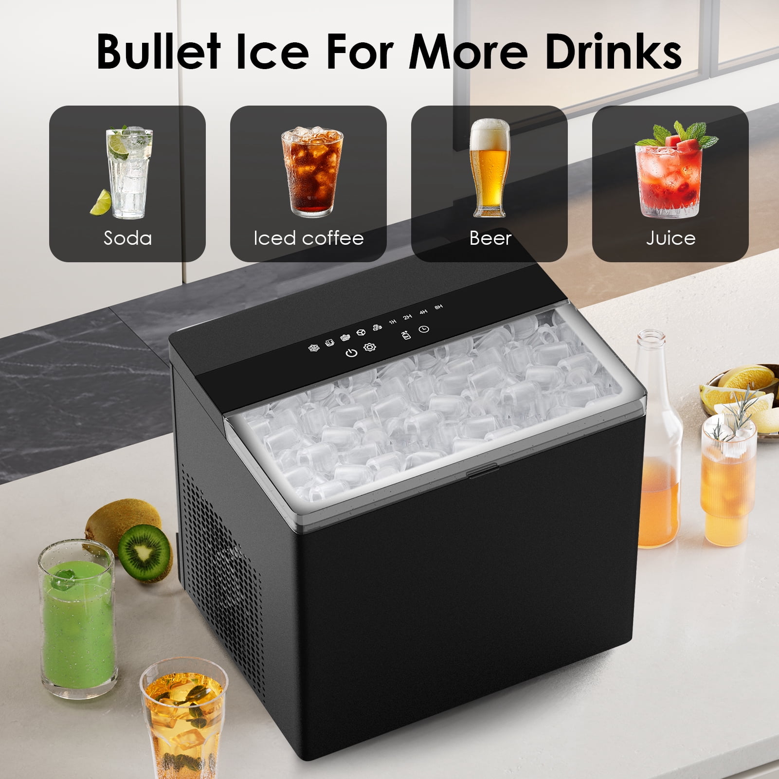 Countertop Ice Maker Machine, 26lbs in 24 Hours, 9 Bullet Ice Cubes in 6 Mins, Portable Compact with Self-Cleaning, Ice Basket and Scoop Included for Home/Kitchen/Camping/RV, Black