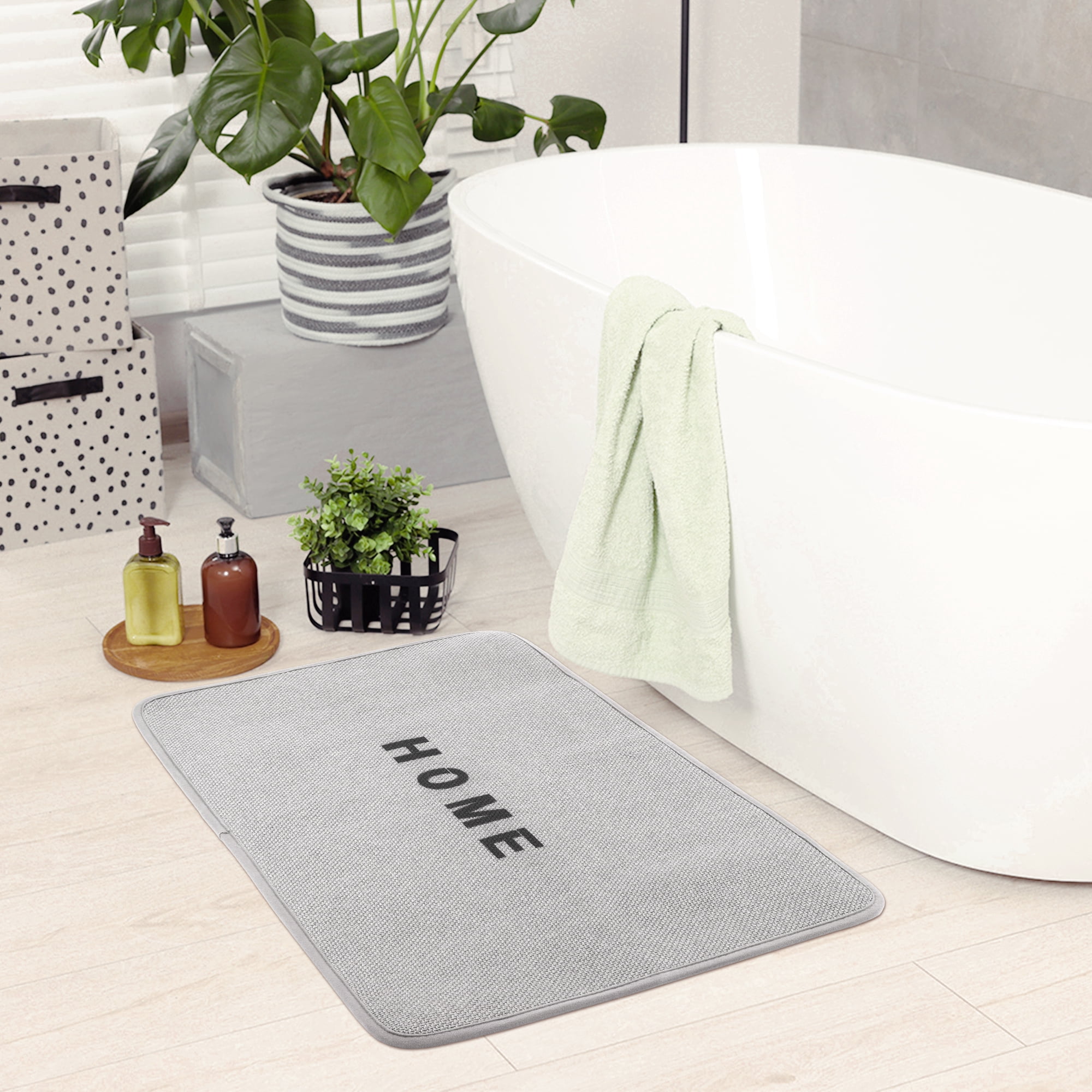 Unique Bargains Boho Bathroom Rugs Absorbent Non Slip Washable Bath Rugs Grey 20" x 32"