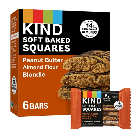 Pack of 2 - Kind Soft Baked Squares, Peanut Butter Almond Flour Blondie, 6 Count
