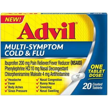 Advil Multi-Symptom Cold & Flu Tablet (20 Count) Coated Tablet, 200 MG (Best Tea For Cold Flu)