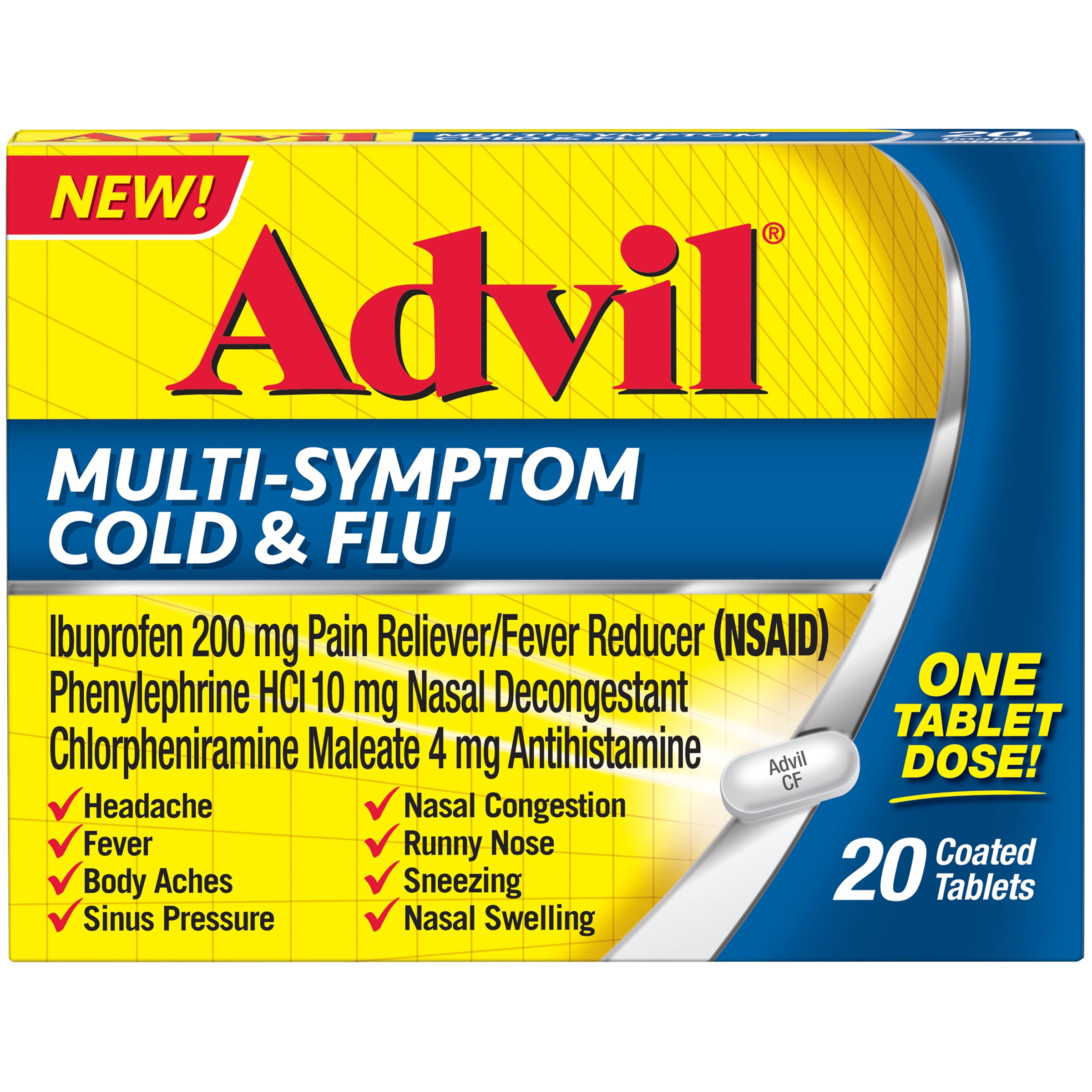 Advil Multi Symptom Cold Flu Tablet 20 Count Coated Tablet 200 MG 
