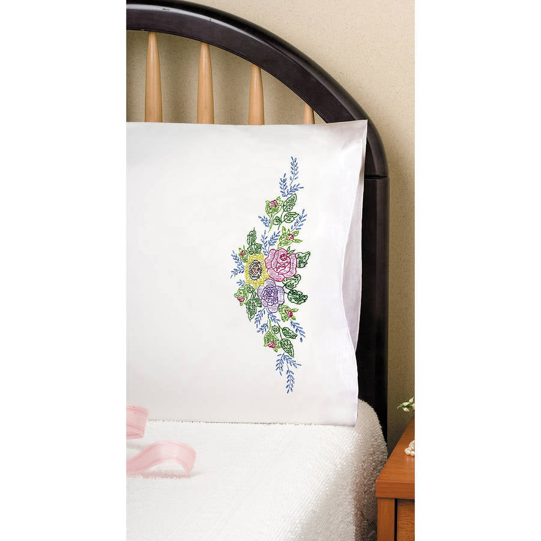 Stamped Pillowcase Pair For Embroidery 20 X30 Floral Bouquet Walmart