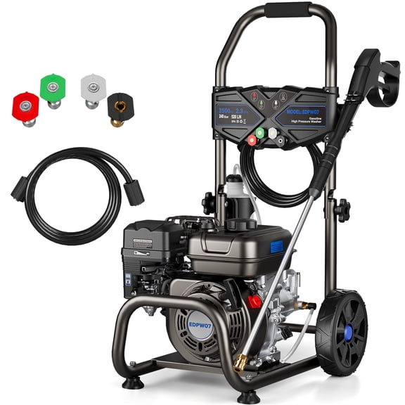 Efurden 3500PSI 2.3GPM Gas Pressure Washer with 209CC 7HP Engine, 4 Quick Connect Nozzles, 25FT Pressure Hose & Soap Tank