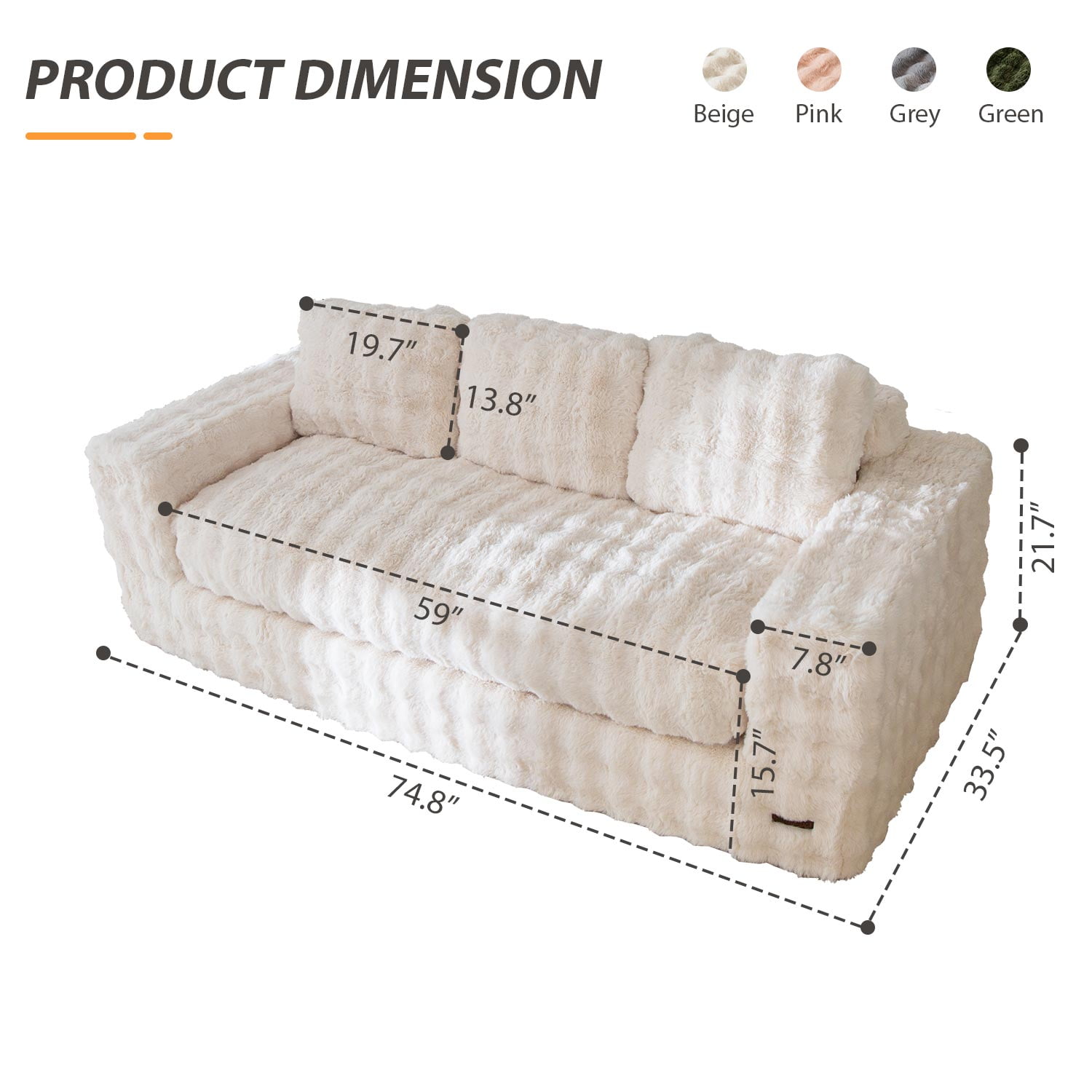 GOODONE 3 Seater Couch,Giant Bubbled Boneless Sofa Couch,Modern Comfy Floor Sofa with Armrests for Living Room and Apartments,No Assembly Required,Beige