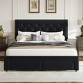 thumbnail image 3 of Senfot Queen Size Bed Frame with 2 Storage Drawers, Wooden Slat Support, Vintage Velvet Upholstered Bedframe with Button Tufted Wingback Headboard, No Box Spring Needed,Noise Free,Black, 3 of 6