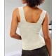 thumbnail image 5 of Tops Cortos de Tirantes Anchos con Cuello Cuadrado para Mujer, Tops Florales para Salir, Tops Cortos Ajustados con Ribete de Lechuga, Abeja M, 5 of 6