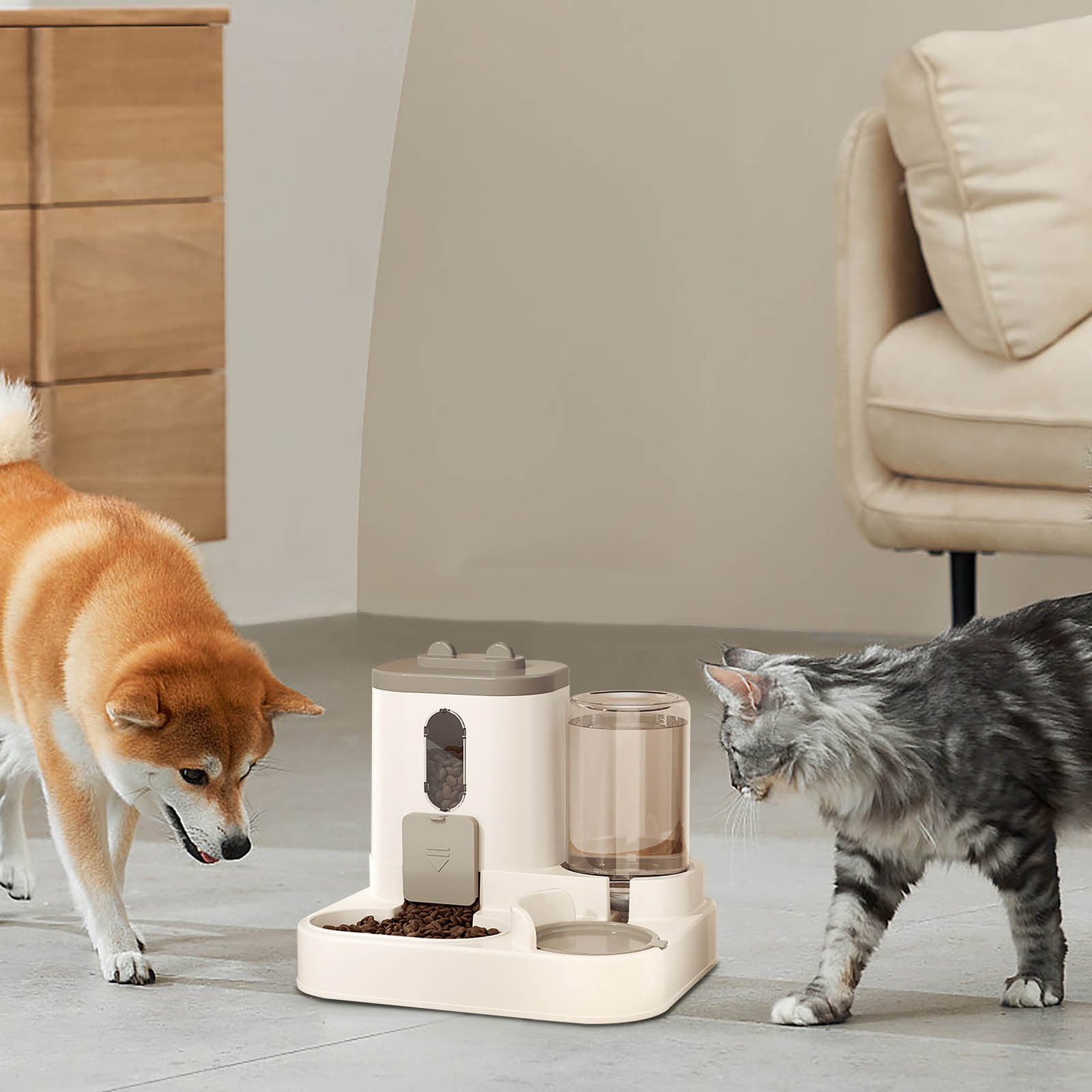 Automatic Cat Feeder & Water Dispenser Combo - 3.8L Smart Timed Dry Food Dispenser with Programmable Portion Control, Transparent Window, BPA-Free PP Material, No Power Needed, 27x27x23cm