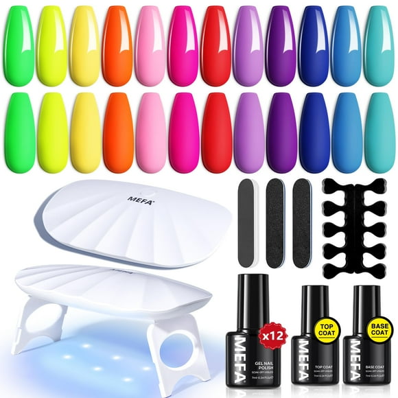 Kit de esmaltes de uñas en gel MEFA, 12 colores con luz UV, juego de 19 piezas